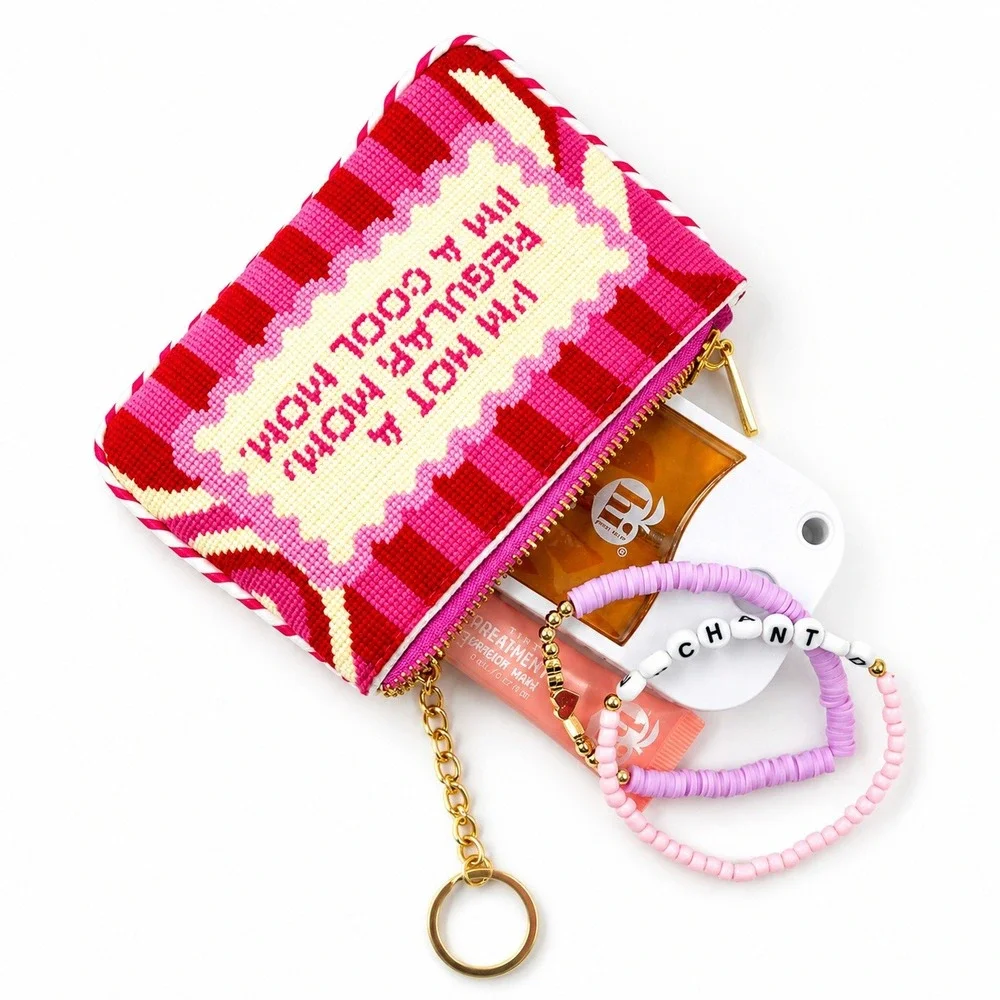 Hi Peach Layne Cool Mom Needlepoint Keychain Pouch